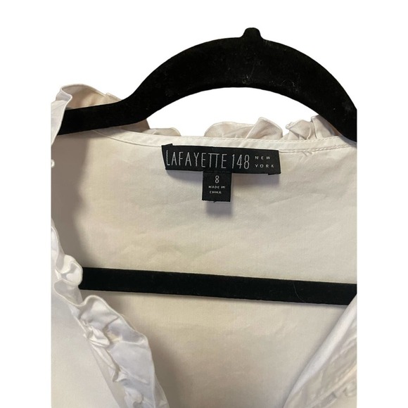 Lafayette 148 Cotton Button Down High Low 1/3 Sleeve Shirt Size 8 - Picture 3 of 5